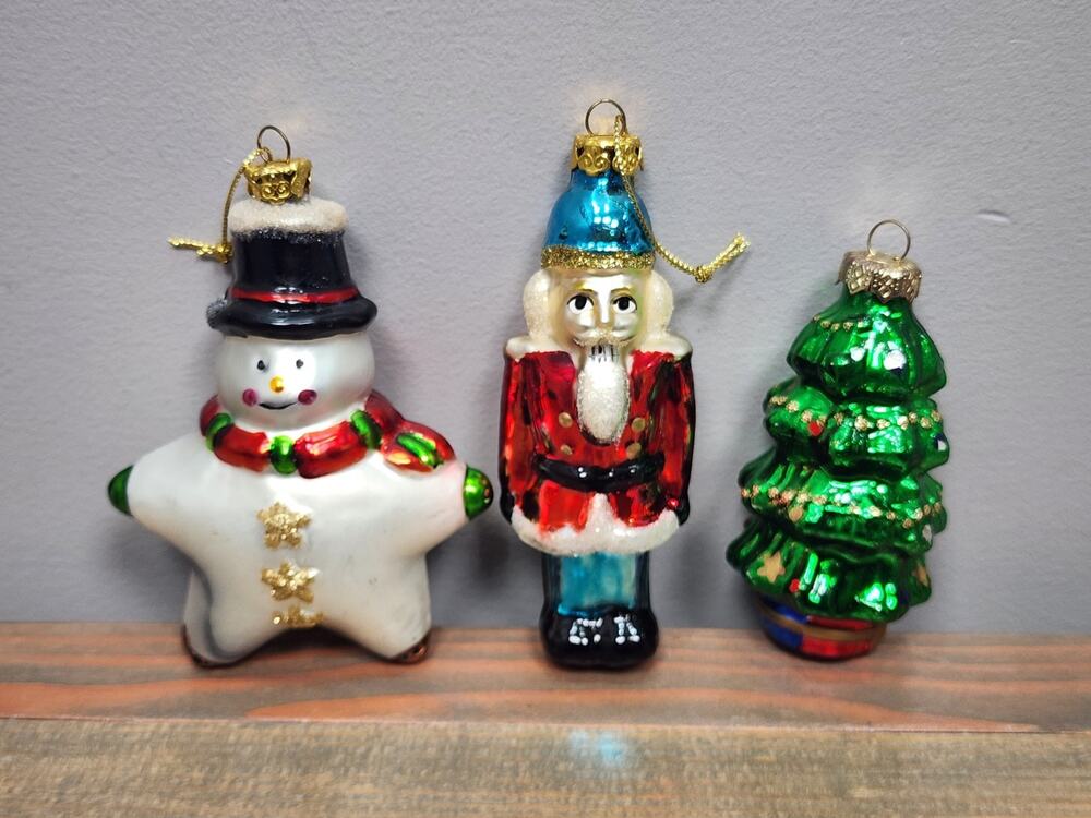 Vintage Glass Christmas Tree Ornaments Snowman Nutcracker Tree